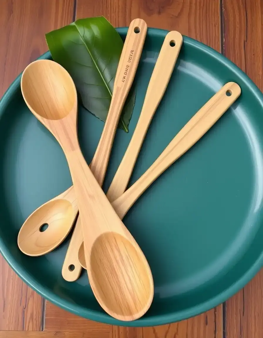 Set de 5 ustensiles de cuisine en bambou naturel