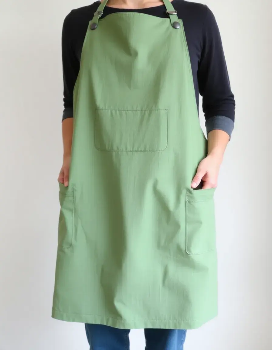 Tablier en lin vert sauge avec poches porté par un cuisinier