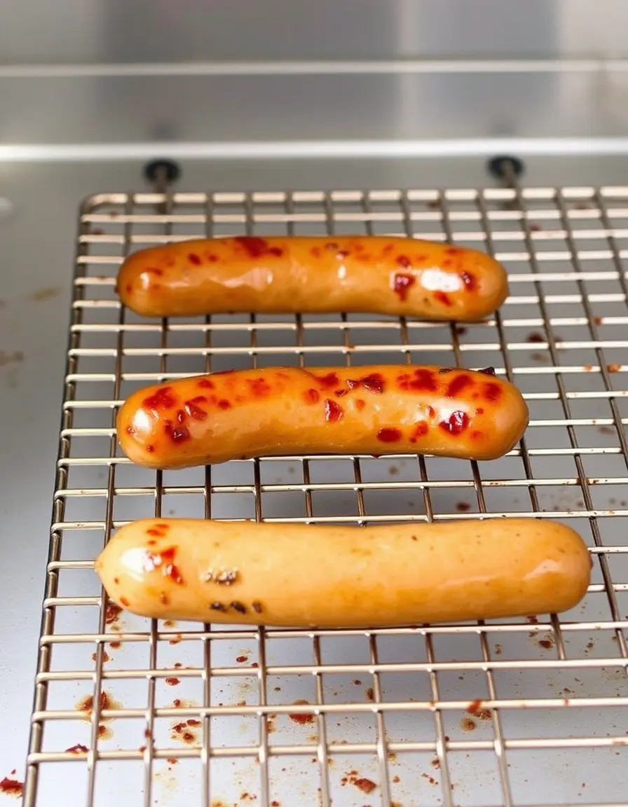 Grille de repos pour saucisses cuites afin de garder la peau croustillante