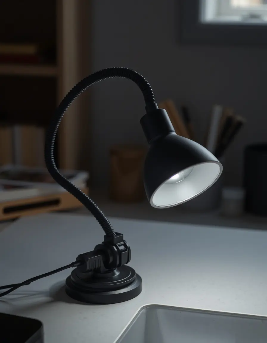 Clamp-on work lamp for kitchen counter