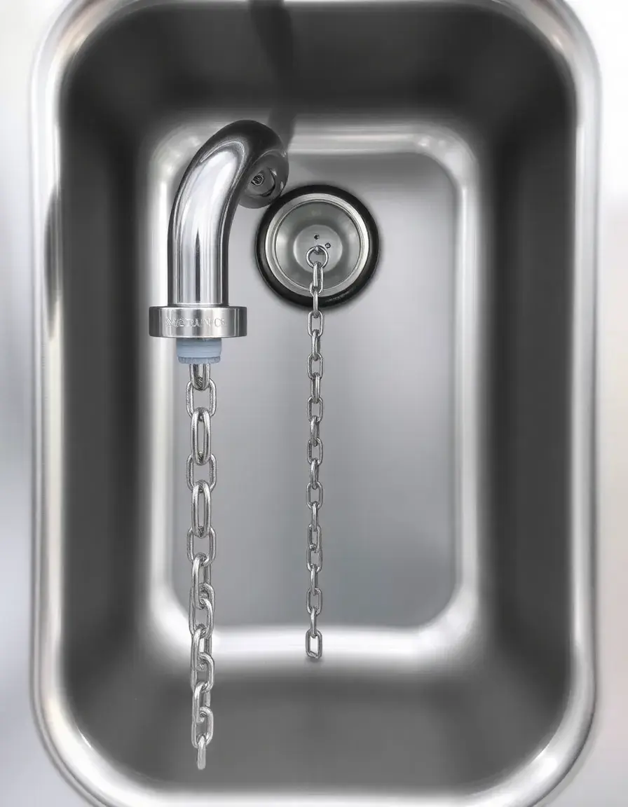 Bouchon de lavabo cuisine universel en acier inoxydable avec chaîne
