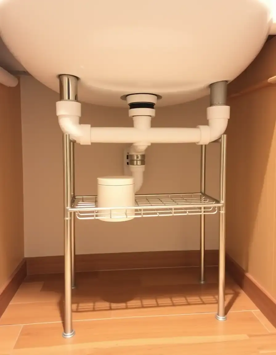 Pipe Organizer - Étagère réglable pour organiser le tour des tuyaux sous l'évier