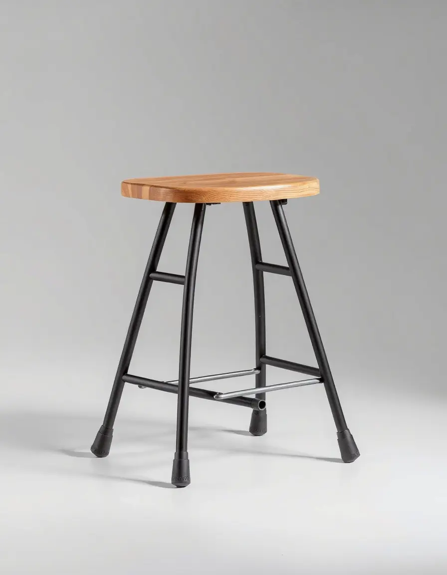 Tabouret de cuisine pliant compact avec assise en bois et pieds antidérapants