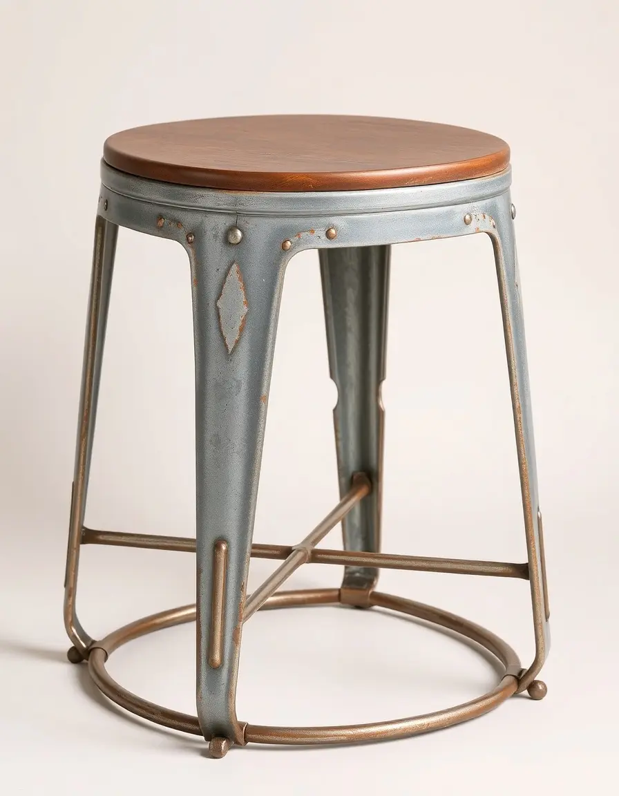 Tabouret en métal style industriel avec finition rustique sans coussin