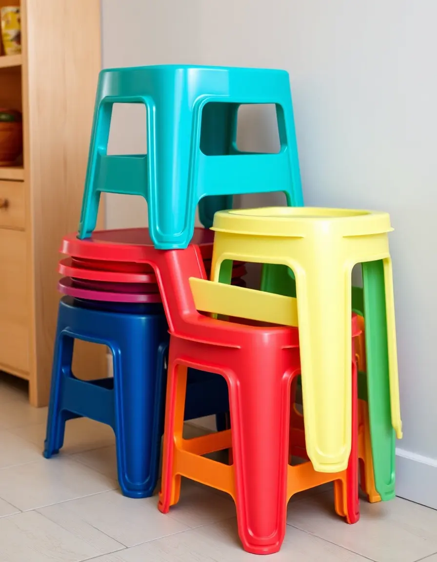 Ensemble de tabourets de cuisine empilables en plastique aux couleurs vives