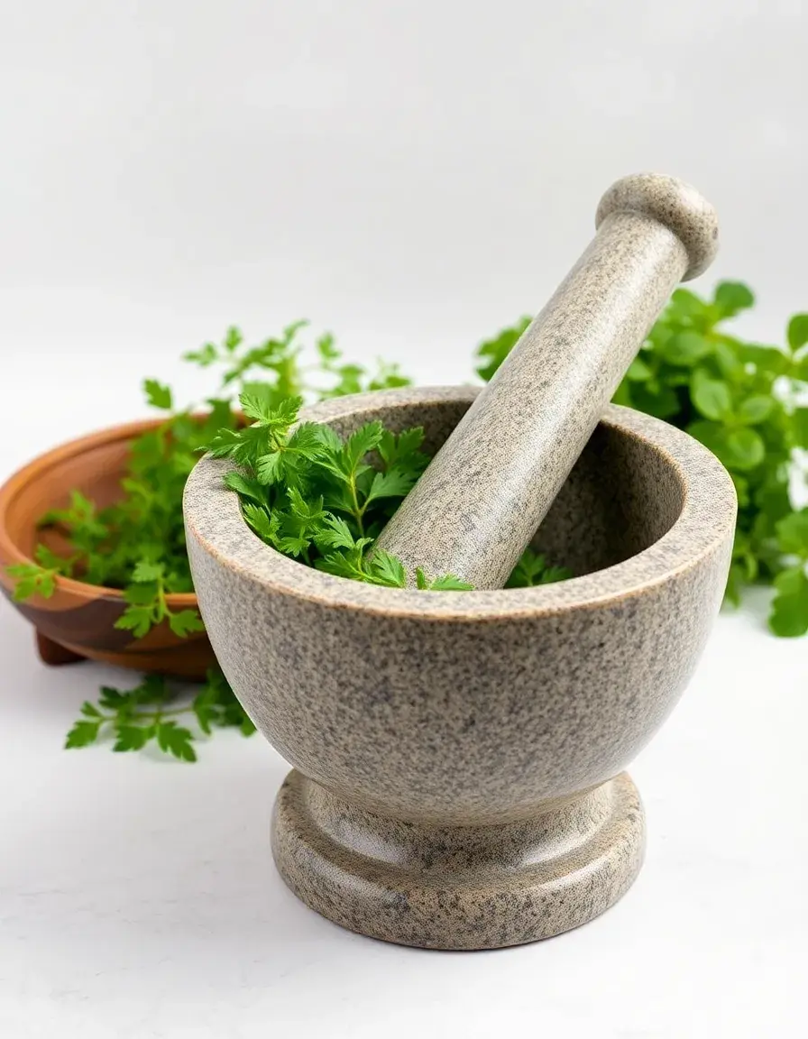 Mortier et pilon en pierre lourde pour herbes et épices