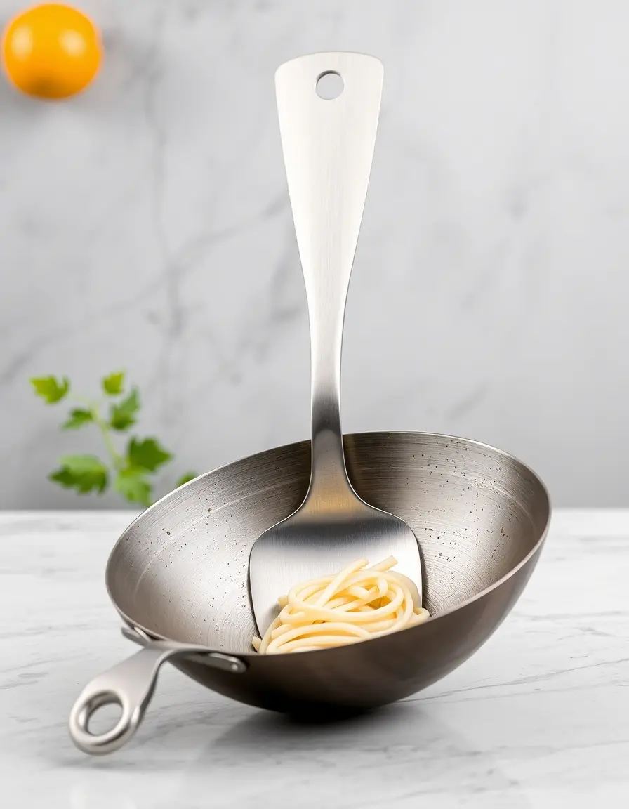 Spatule à wok en acier inoxydable à long manche