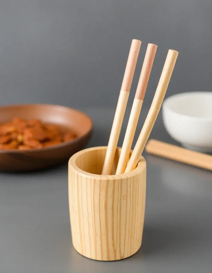 Set de baguettes en bois naturel avec support