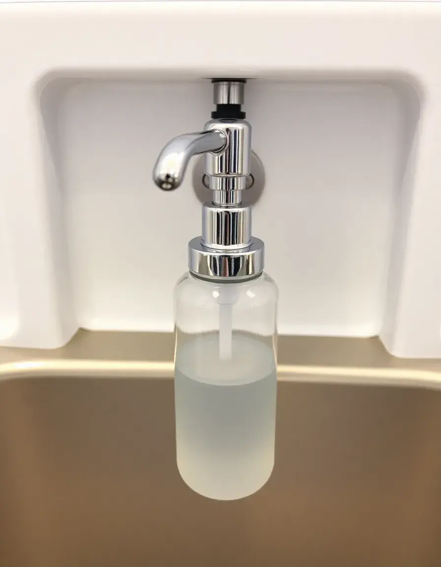 Distributeur de savon intégré pour évier finition chrome