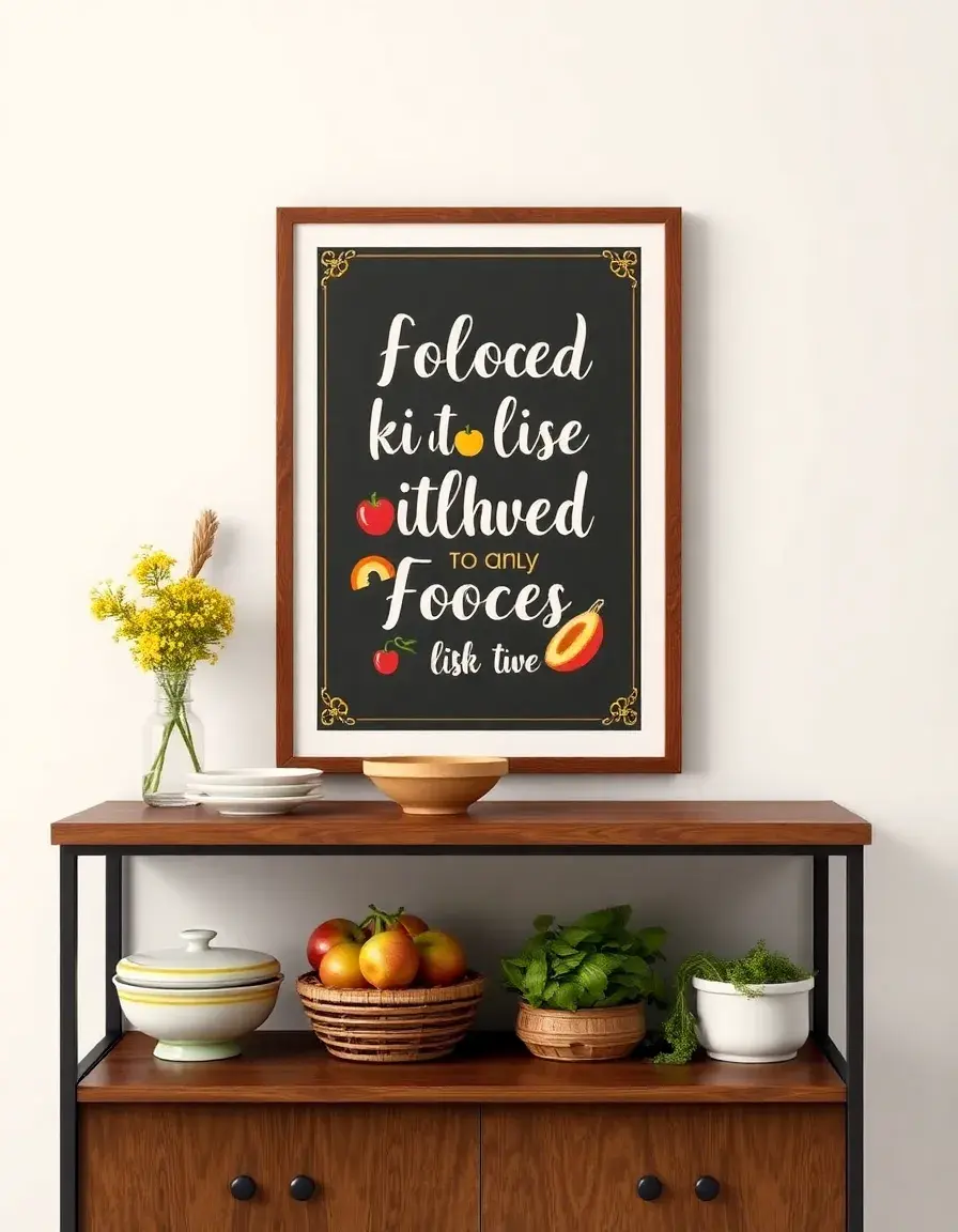 Affiche pour cuisine encadrée avec citations culinaires colorées