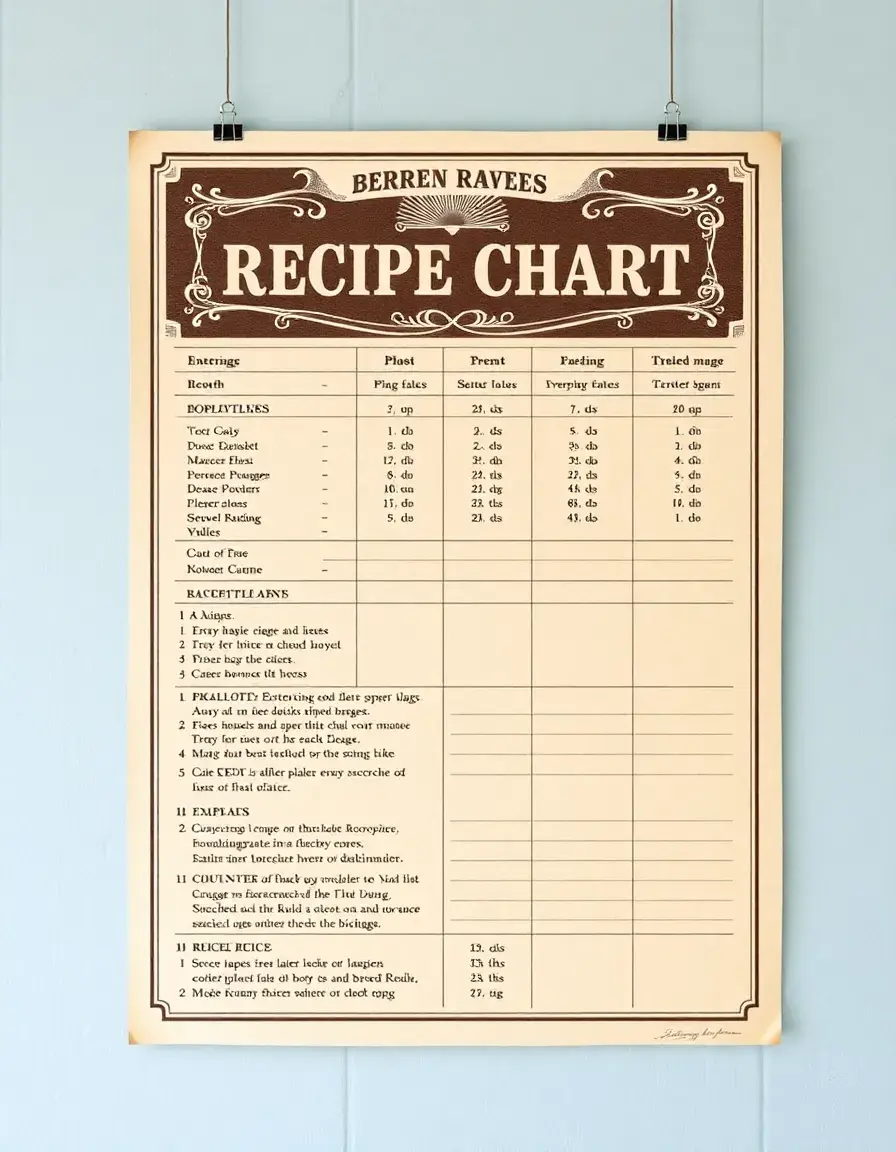 Affiche vintage tableau de recettes détaillé