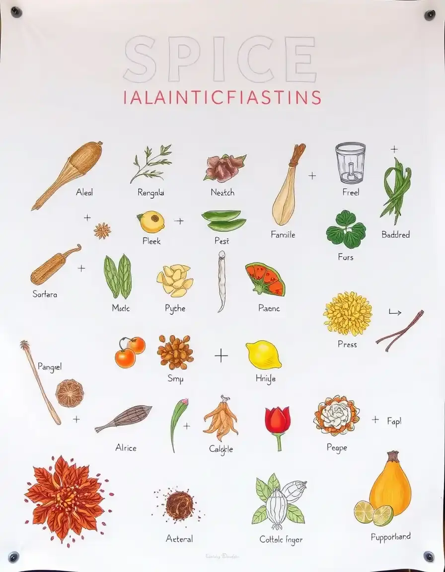 Affiche identification des épices avec dessins légendés