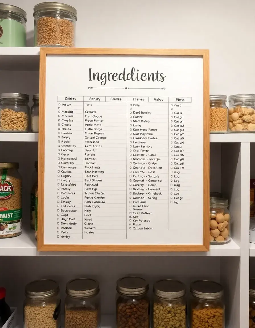 Affiche liste d'ingrédients organisée pour garde-manger