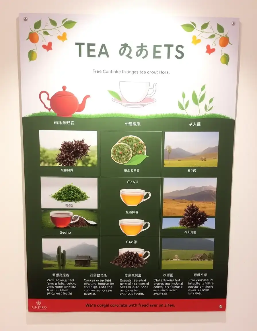 Affiche éducative sur les types de thé avec illustrations