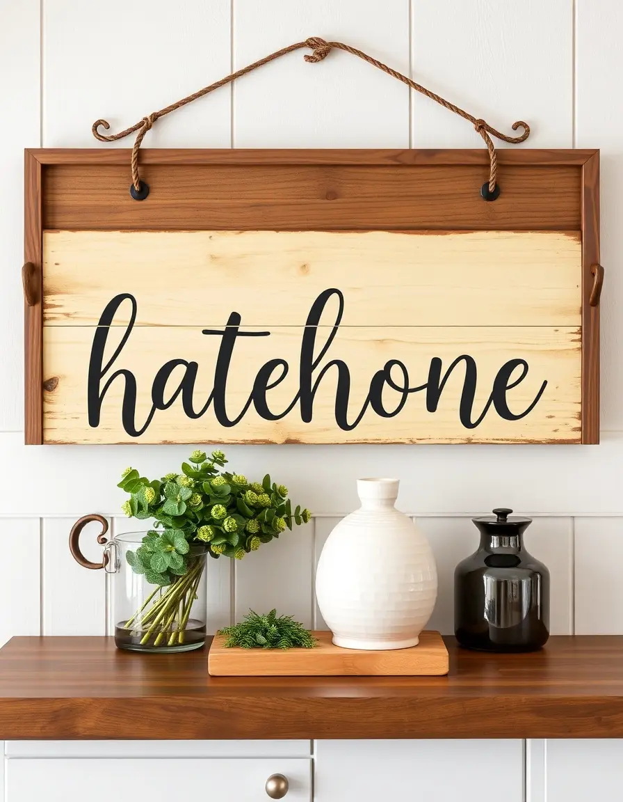 Enseigne style farmhouse en bois affiche de cuisine rustique