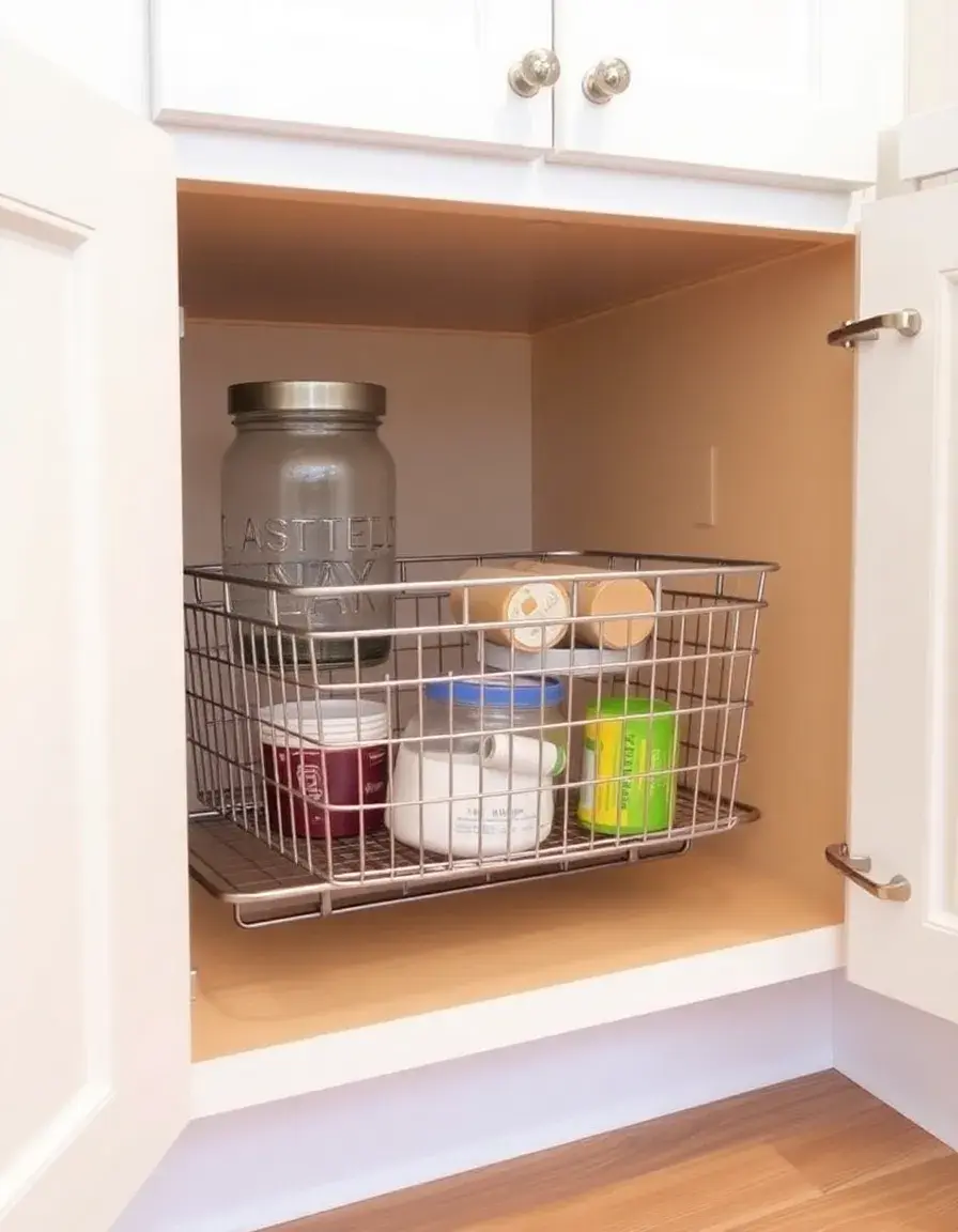 Panier sous étagère en fil métallique pour placards