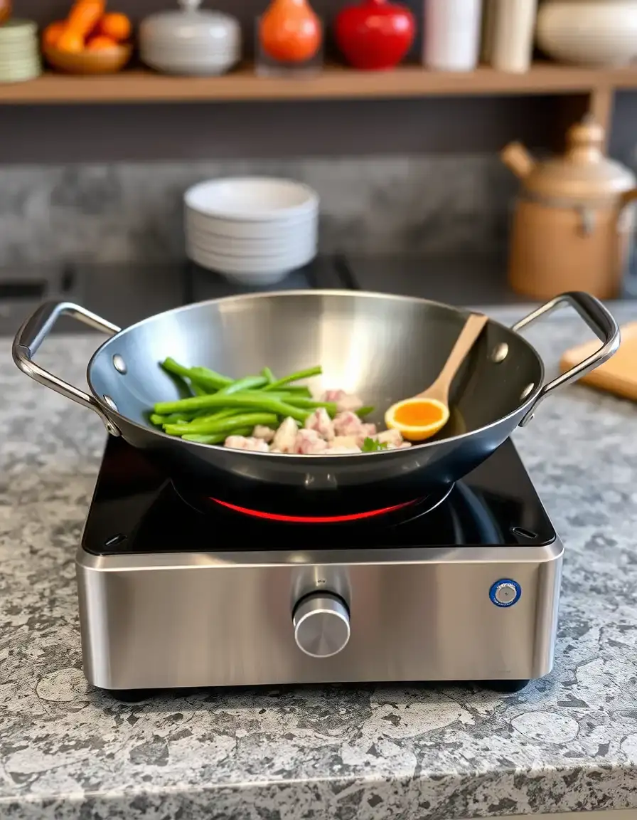 Wok à fond plat en acier au carbone pour induction