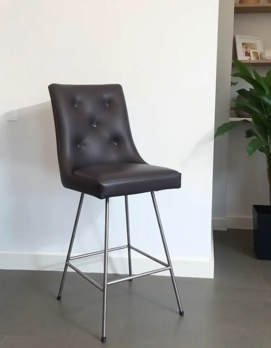 Chaise de bar haute rembourrée avec dossier et pieds en métal noir