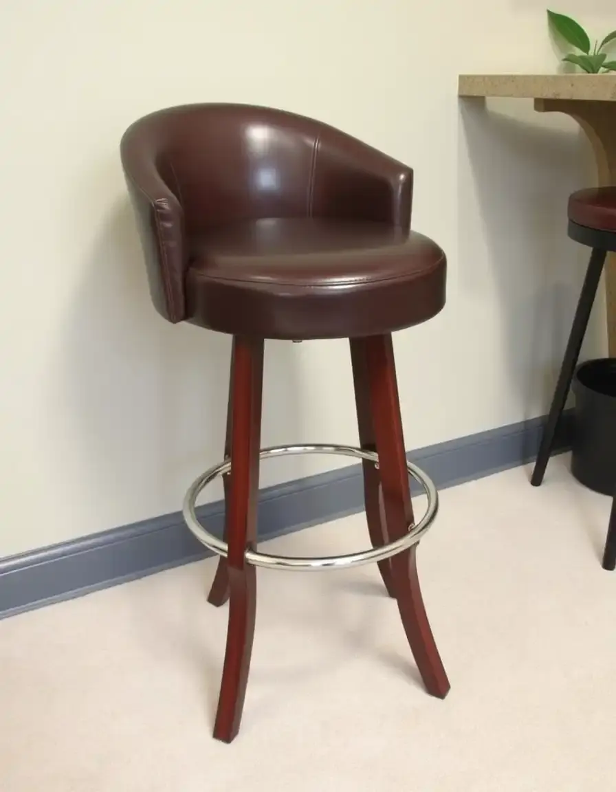 Tabouret de comptoir en cuir avec base pivotante chromée