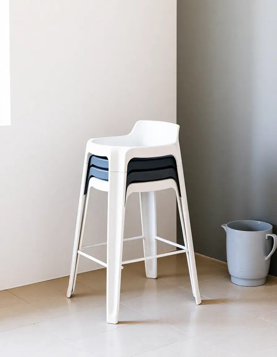 Tabouret haut en plastique moderne empilable blanc