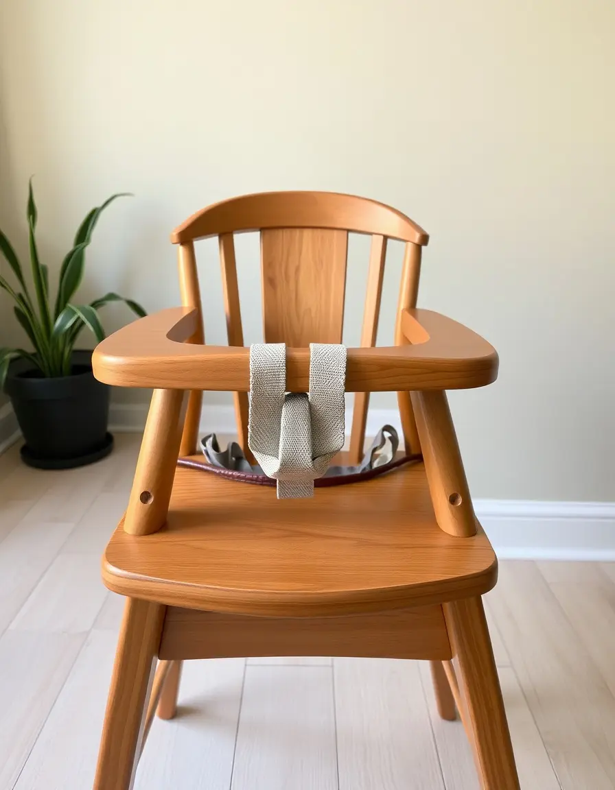 Chaise haute en bois classique avec harnais de sécurité