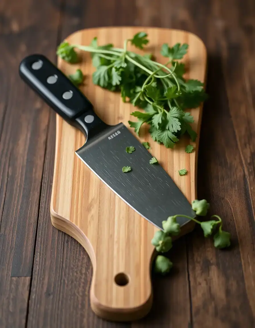 Hachoir à herbes demi-lune avec planche en bois pour herbes fraîches