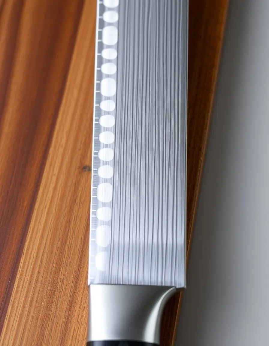 Couteau Santoku japonais avec alvéoles pour éviter que les aliments collent