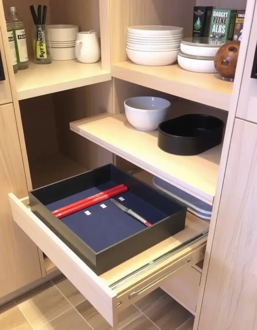 Étagère coulissante aménagement cuisine pour meubles bas