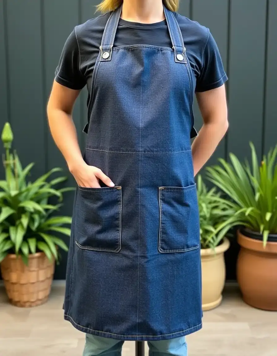 Tablier de cuisine bleu denim avec poches pour cuisine bleue