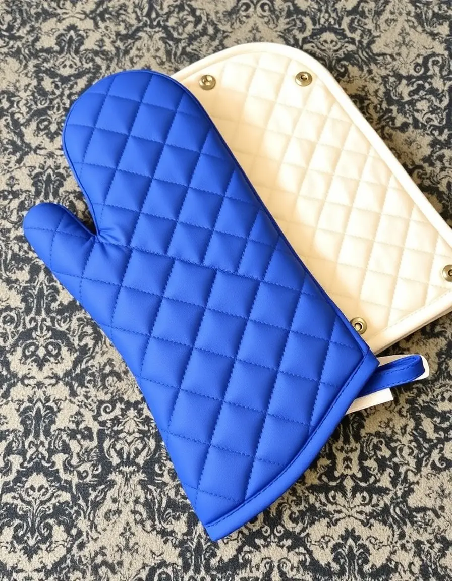 Gant de cuisine bleu matelassé protection chaleur