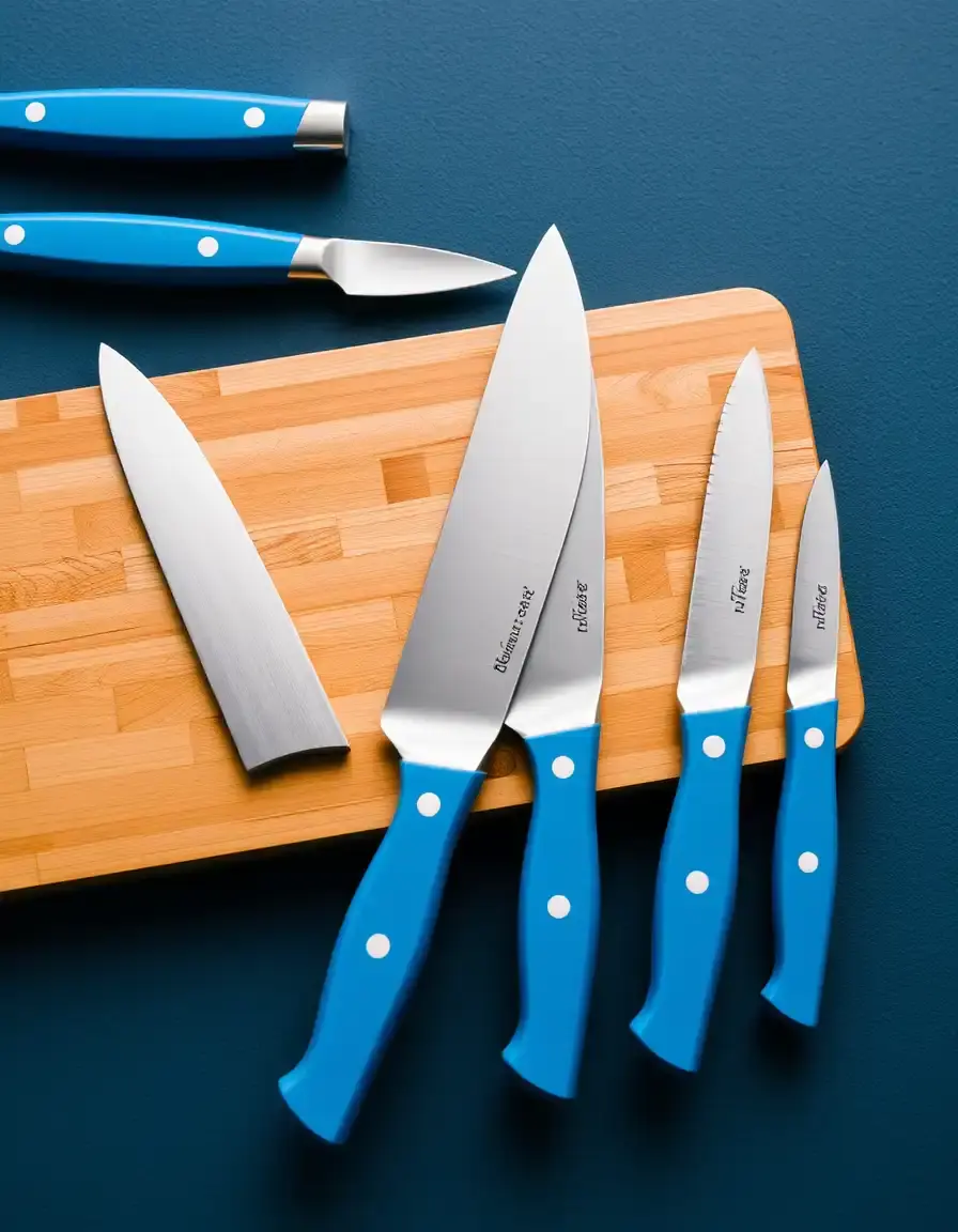 Set de couteaux avec manches bleus ergonomiques