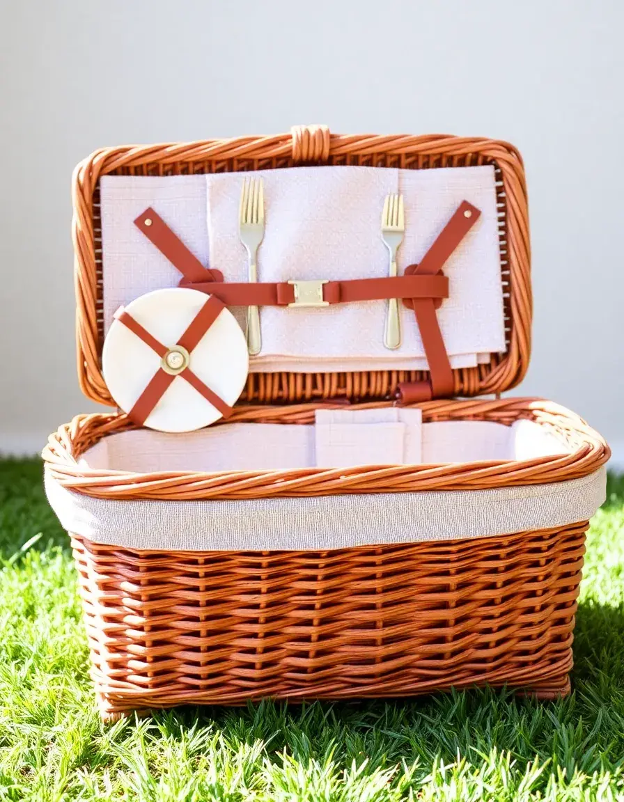 Panier de pique-nique classique en osier avec doublure en tissu