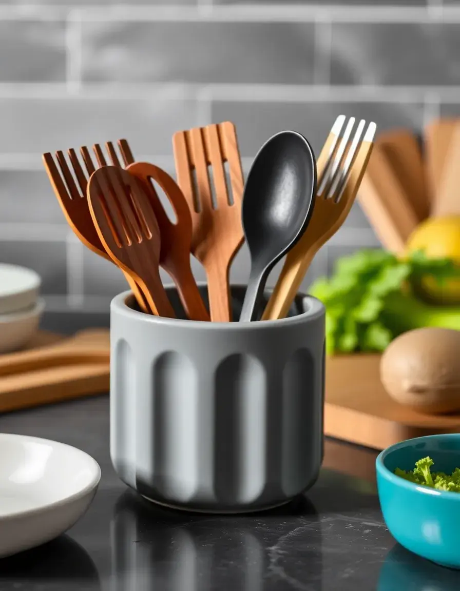 Porte-ustensiles en silicone gris