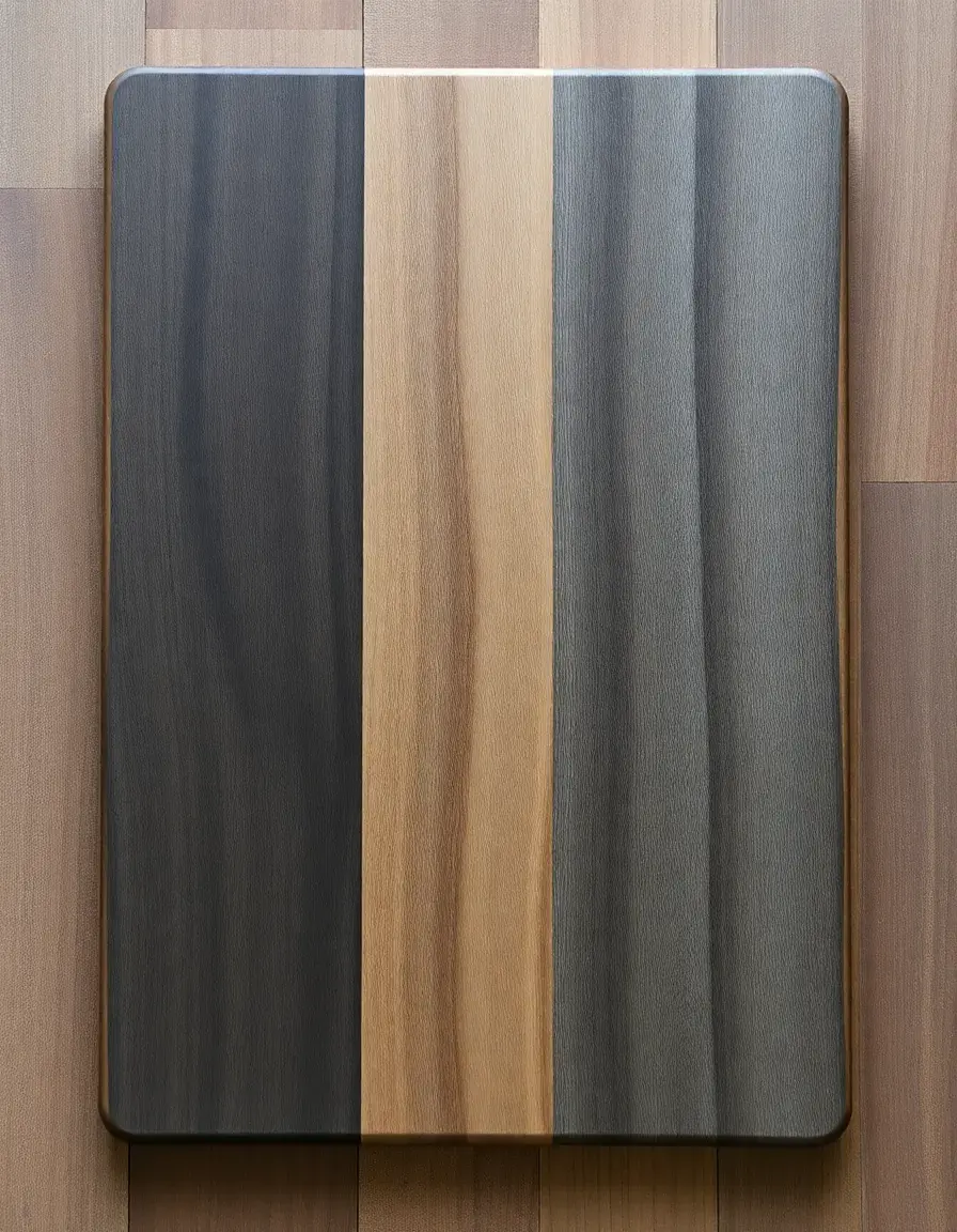 Planche à découper en bois avec finition grise cuisine grise et bois