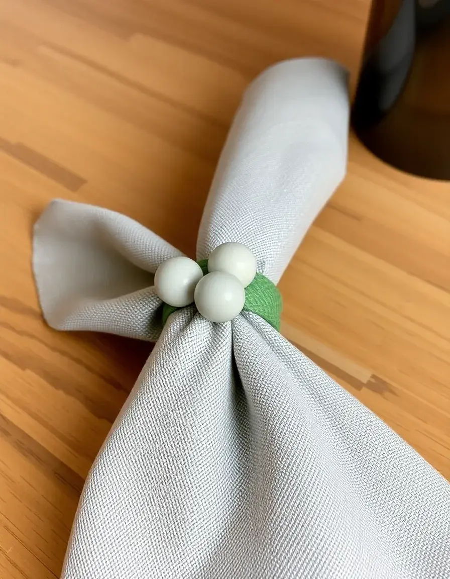 Rond de serviette perles de bois et gris