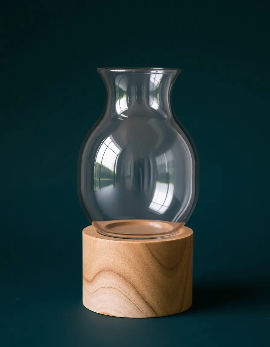 Vase en verre gris base bois décoration cuisine