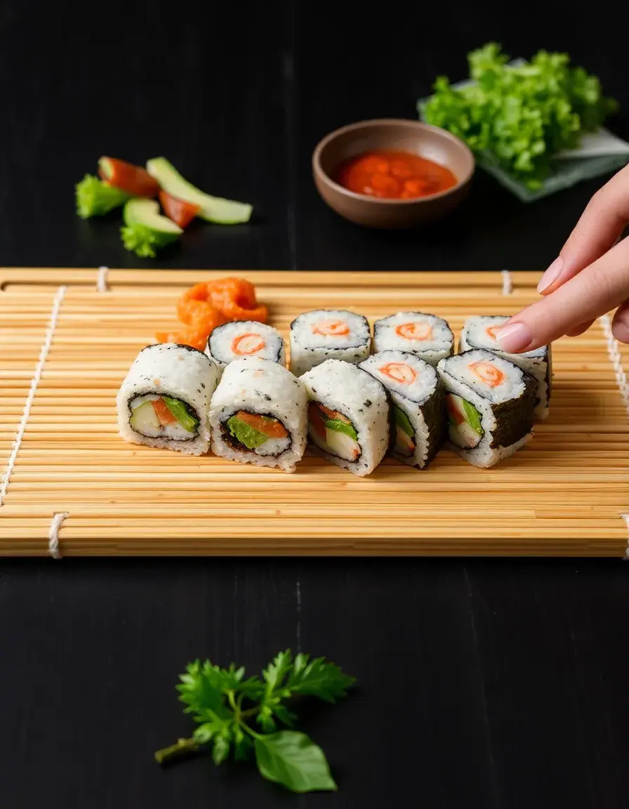 Natte à sushi traditionnelle en bambou pour rouler les makis