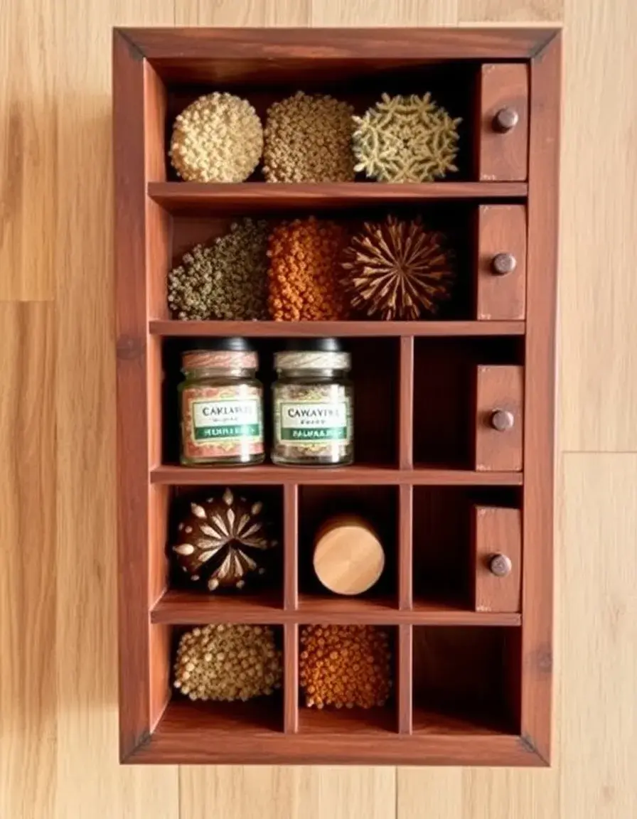 Boîte à épices en bois compartimentée