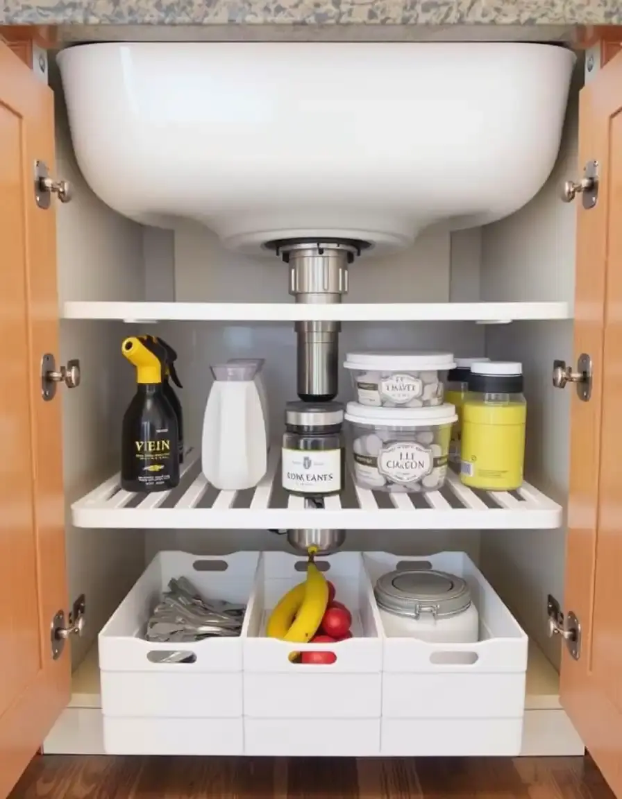 Organisateur sous évier cuisine et meuble à deux niveaux