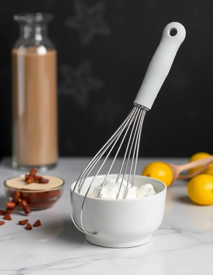 Fouet à manche gris pour préparation culinaire