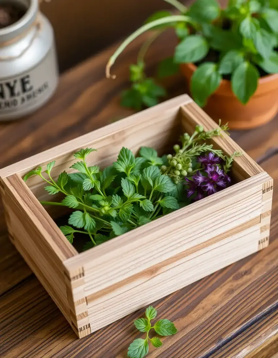 Boîte de rangement en bois pour herbes