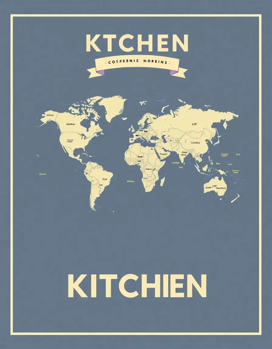 Poster carte du monde pour cuisine Map Kitchen