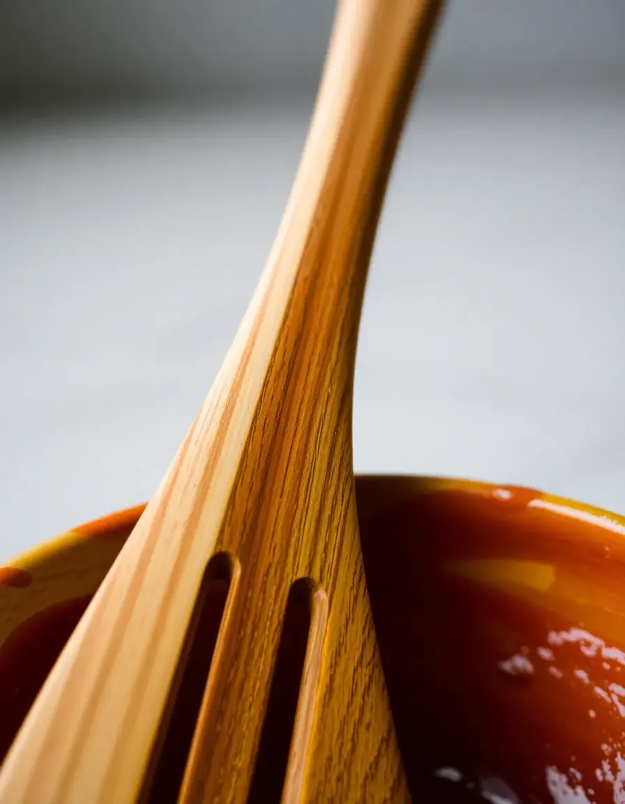 Cuillère de cuisine en bois ajourée pour mélanger sauces
