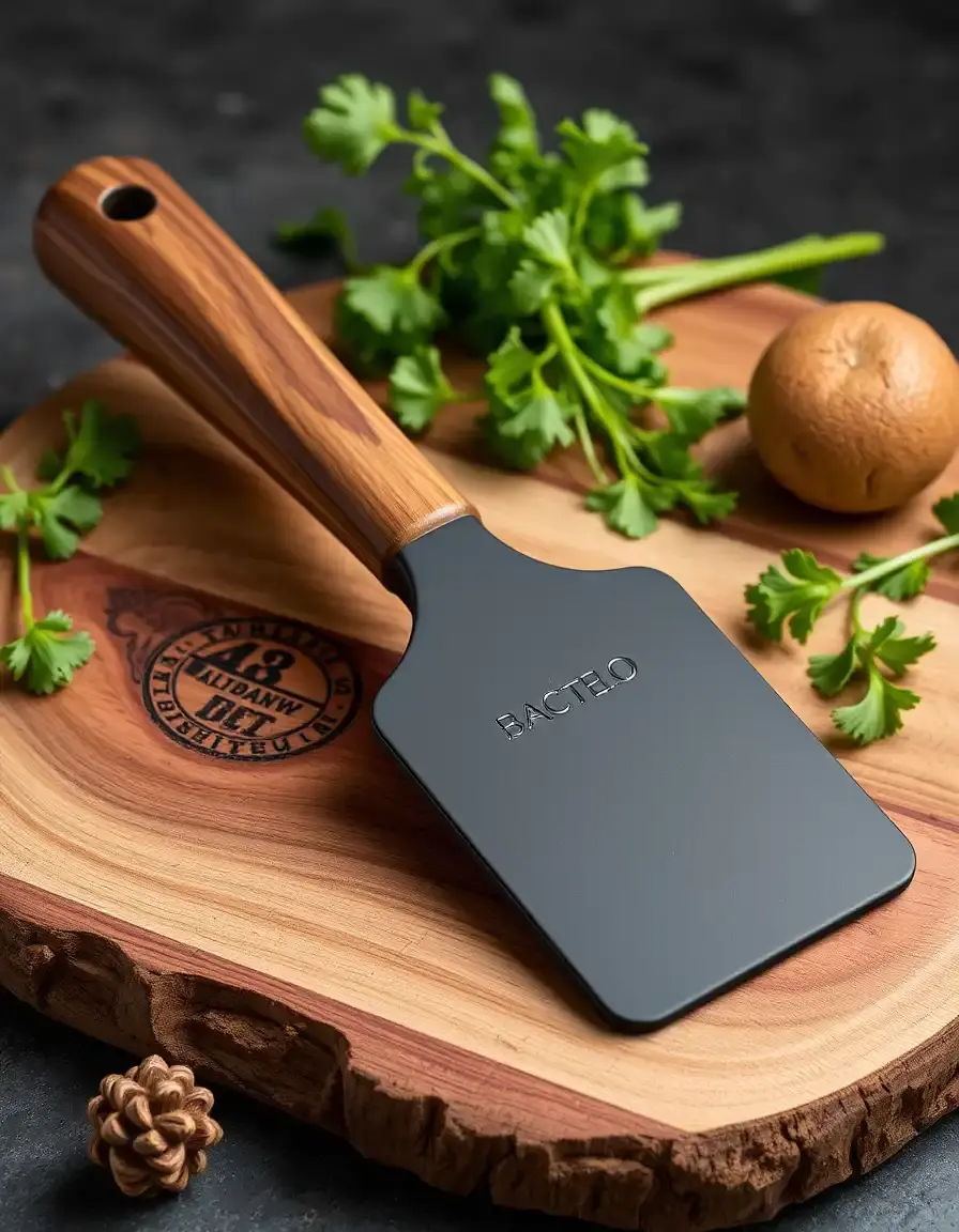 Spatule en silicone noir avec manche en bois naturel