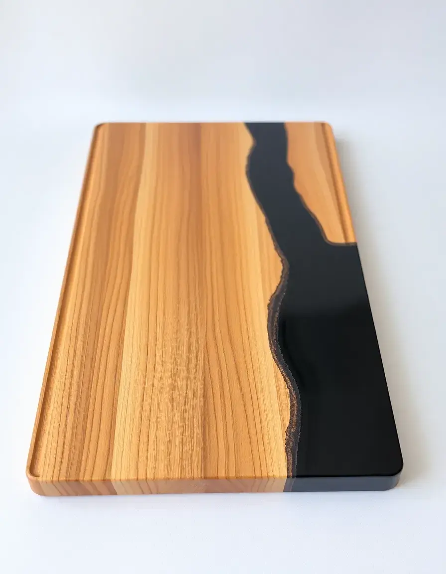 Planche à découper en bois avec bordure en résine noire