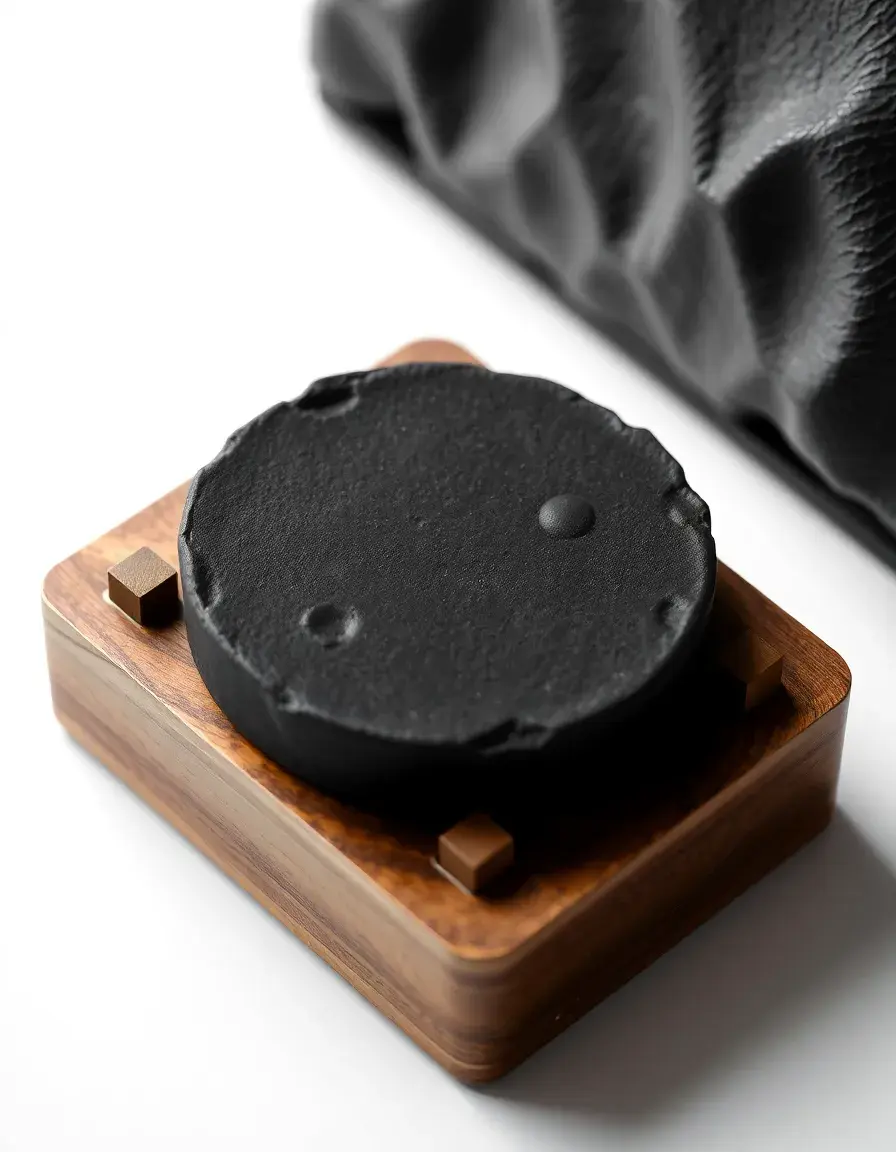 Sous-verres en pierre noire avec support en bois