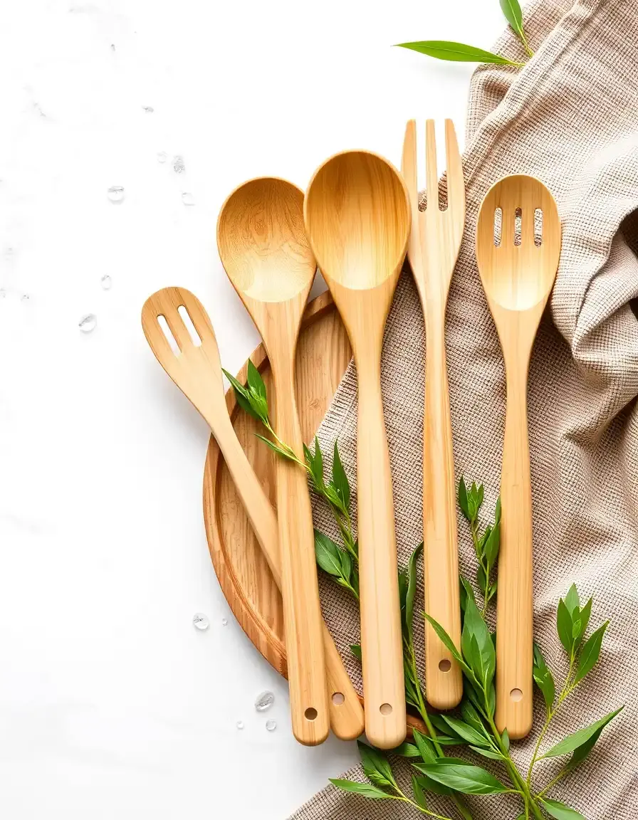 Set d'ustensiles de cuisine naturels en bambou 5 pièces