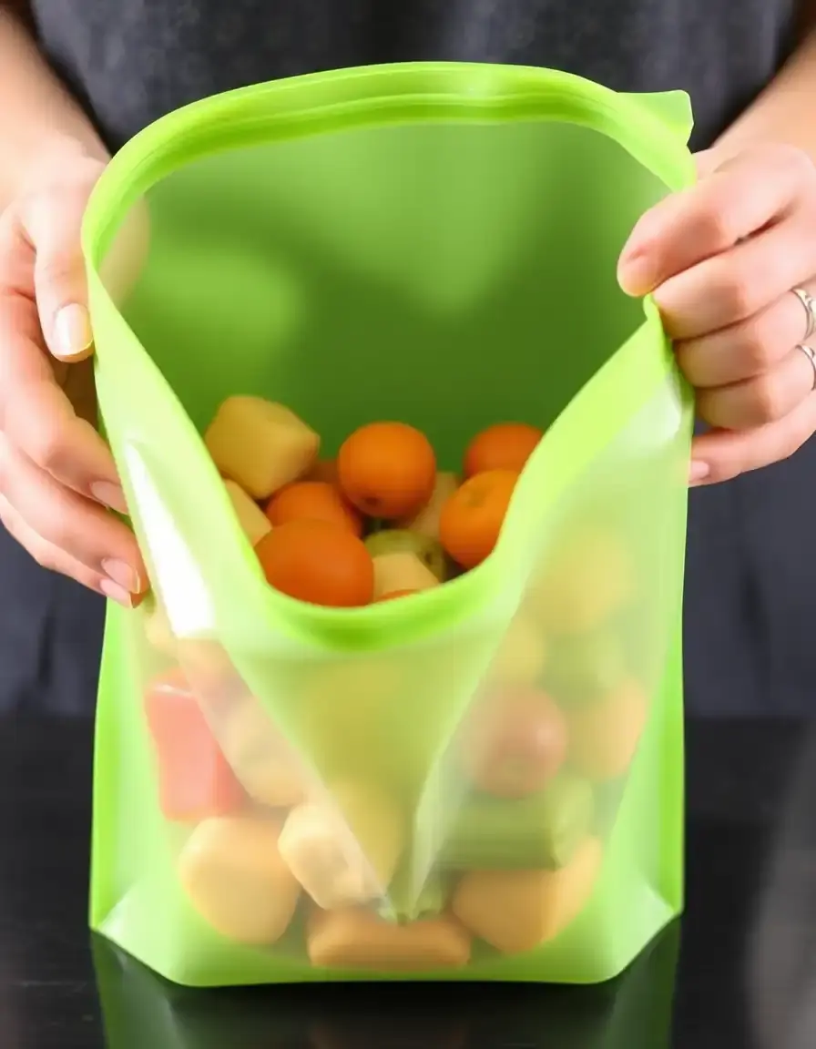Sac de conservation en silicone vert réutilisable avec fermeture zip