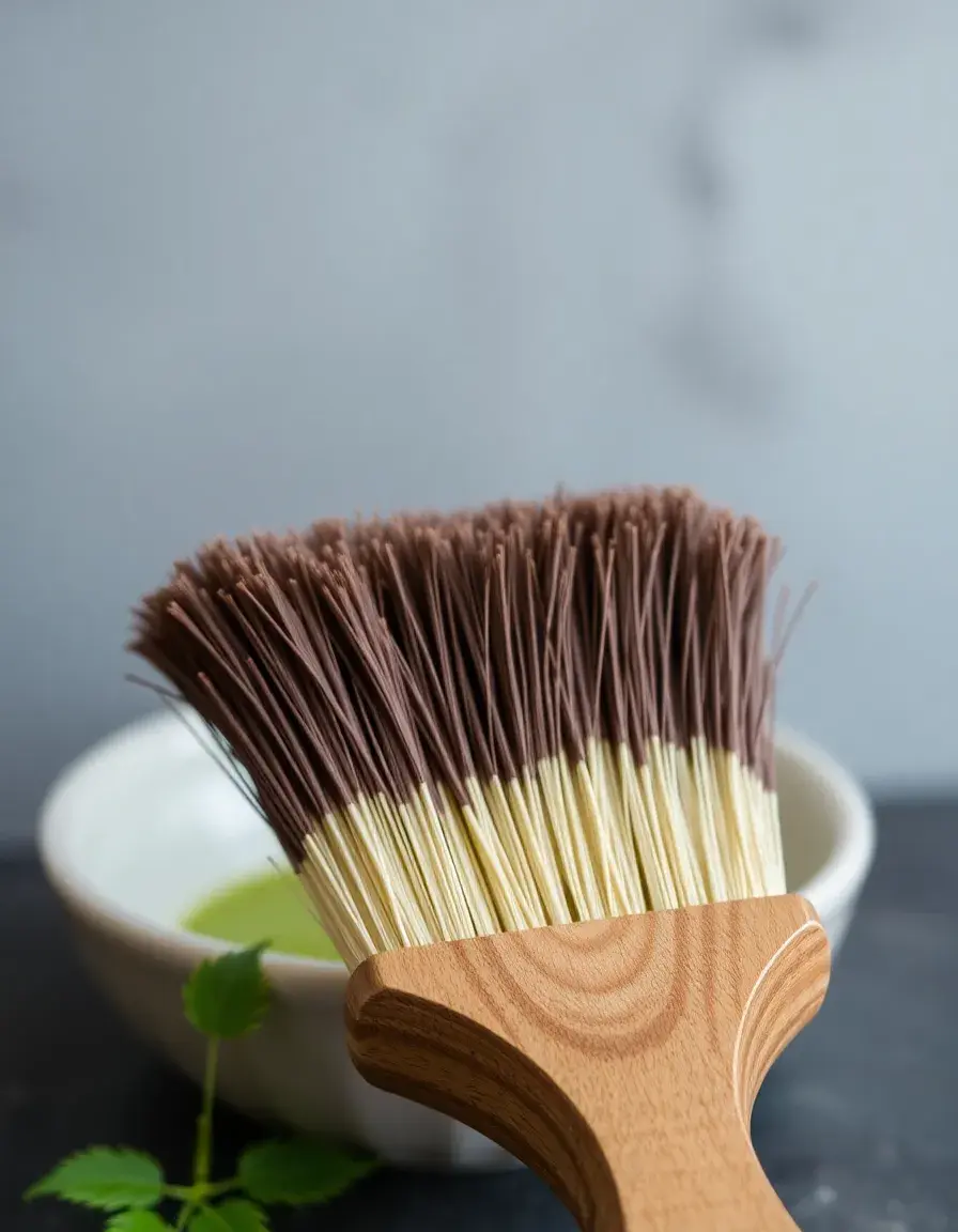 Brosse à vaisselle en fibres végétales avec manche en bois