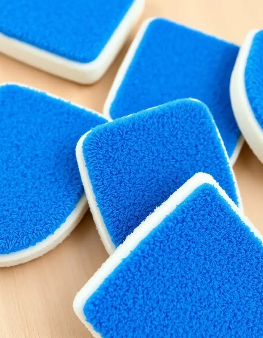 Tampon à récurer non abrasif bleu pour surfaces délicates